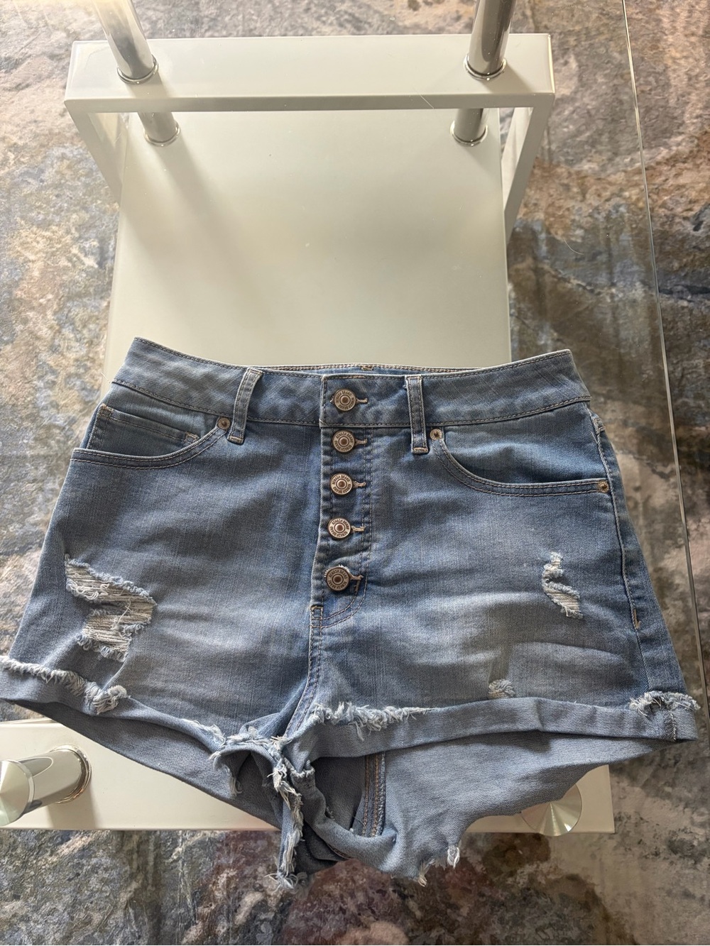 Rewash Blue Jean Shorts with Distressed Frayed Hem